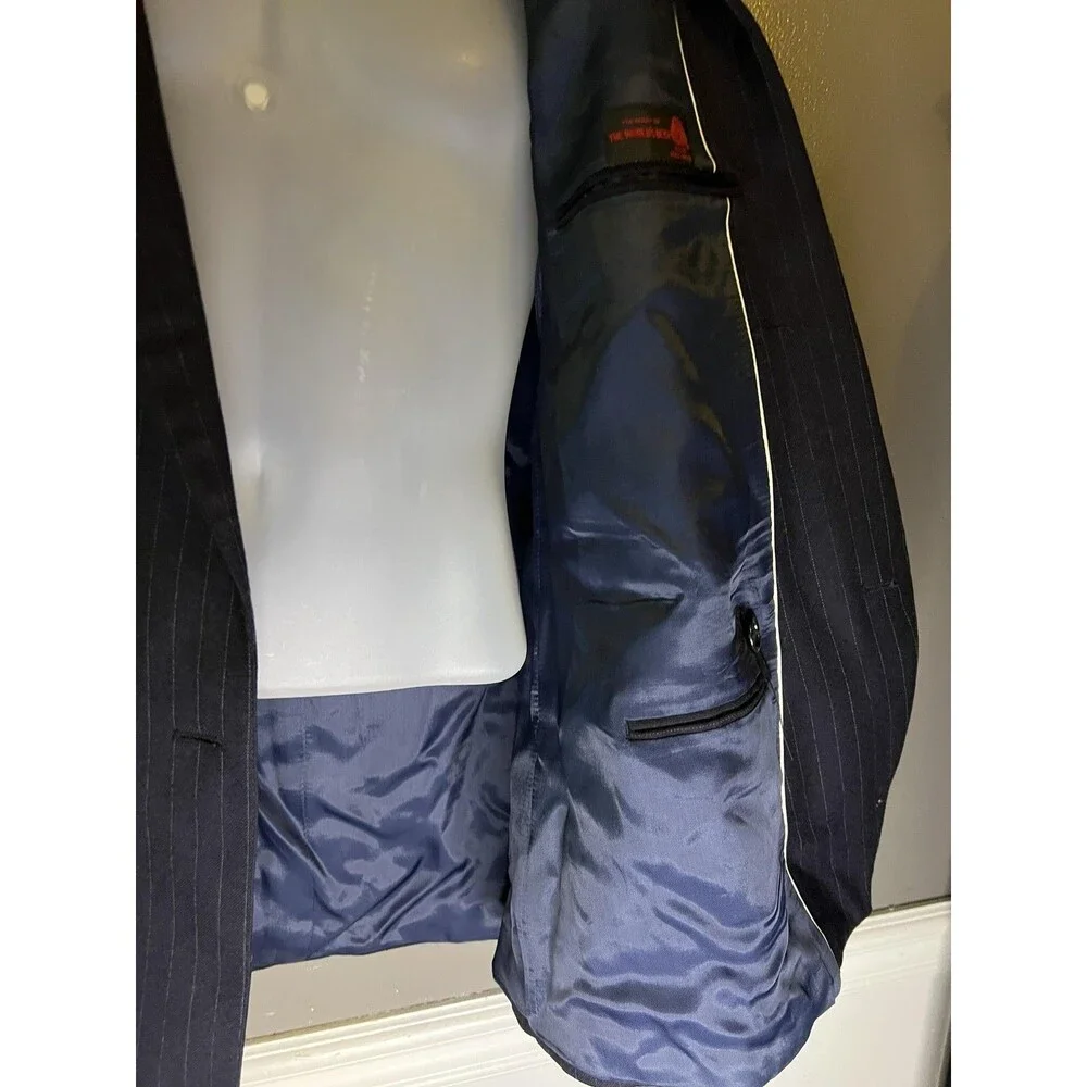 Christopher Brooks Suit Jacket Mens 41R Blue Pinstripe Double Breasted Wool